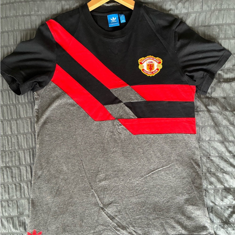 Adidas Black Tee with Red Manchester United Crest